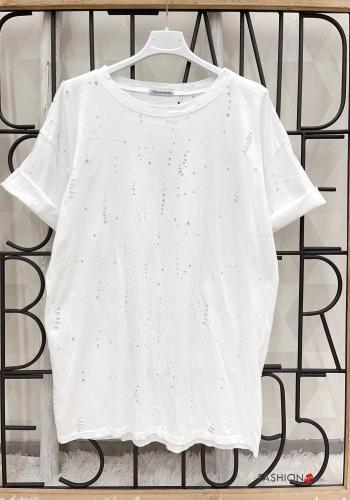 T-shirt in Cotone maniche corte girocollo Fantasia ricamata - ph 3