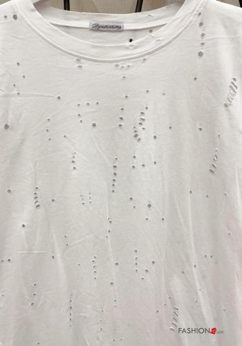 T-shirt in Cotone maniche corte girocollo Fantasia ricamata - ph 5