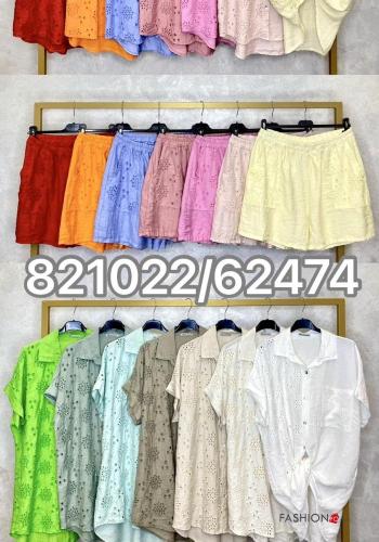 Conjunto em Linho Padrão bordado com botões com bolsos - ph 5