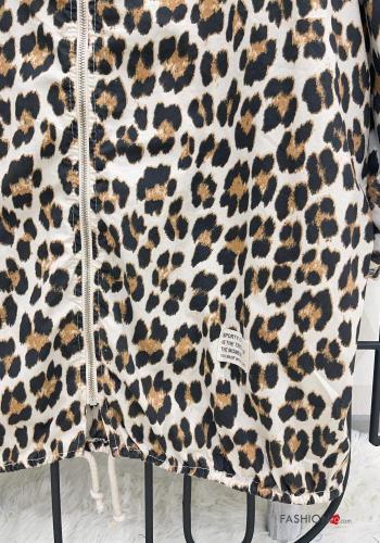 Animal print long sleeve Cotton Sweatshirt with zip with hood - ph 2