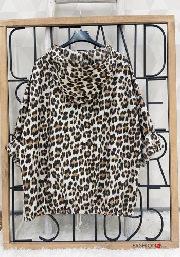 Animal print long sleeve Cotton Sweatshirt with zip with hood - ph 3