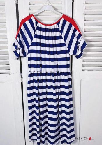 Streifenmuster kurze ärmel kurz Kleid aus Baumwolle - ph 3