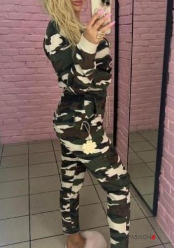 Conjunto em Algodão manga comprida Padrão camuflado com bolsos com fecho com elástico - ph 2
