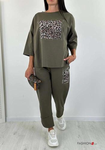 Coordinato in Cotone girocollo Fantasia animalier maniche a tre quarti con tasche con elastico - ph 3