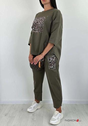 Coordinato in Cotone girocollo Fantasia animalier maniche a tre quarti con tasche con elastico - ph 4