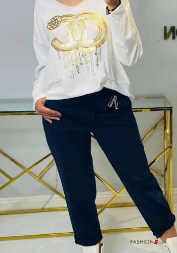 Bedrucktes Langarmshirt aus Baumwolle mit V-Ausschnitt - ph 2