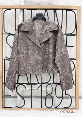 Bedrucktes Jacke aus Baumwolle mit Knöpfen mit Taschen - ph 2