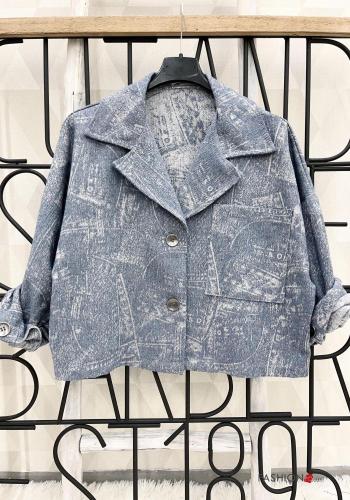 Bedrucktes Jacke aus Baumwolle mit Knöpfen mit Taschen - ph 3