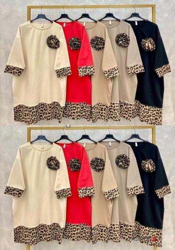 Abito in Cotone al ginocchio girocollo Fantasia animalier con tasche maniche a tre quarti - ph 2