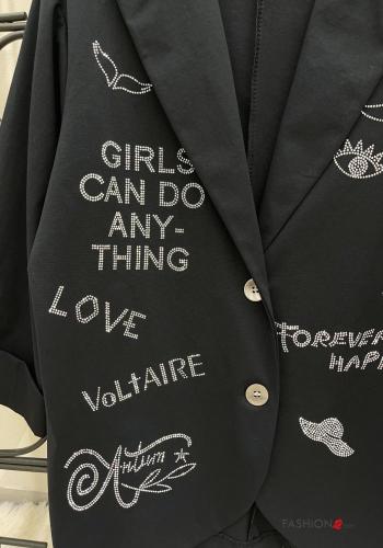 long sleeve Cotton Blazer with buttons without lining with rhinestones - ph 2