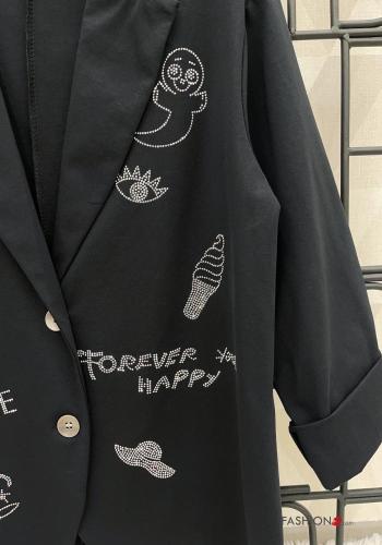 long sleeve Cotton Blazer with buttons without lining with rhinestones - ph 3