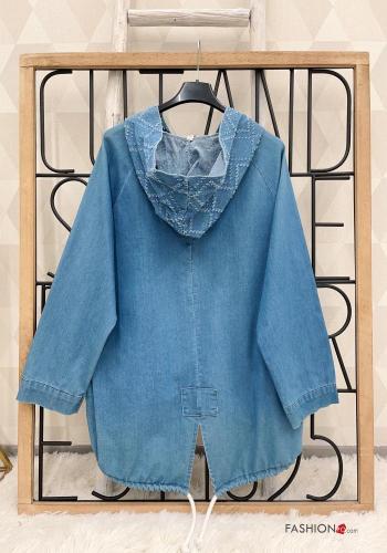Denim Jacke aus Baumwolle mit Taschen ohne Futter mit Reißverschluss mit Kapuze - ph 2