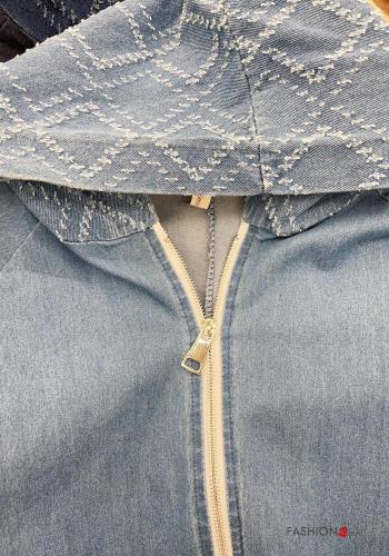 Denim Jacke aus Baumwolle mit Taschen ohne Futter mit Reißverschluss mit Kapuze - ph 3