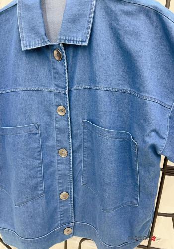 Veste en Coton en denim à collet avec poches sans doublure à boutons - ph 2