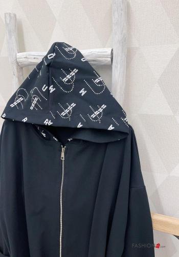 Patterned Cotton Duster Coat with belt with pockets with hood with zip - ph 4