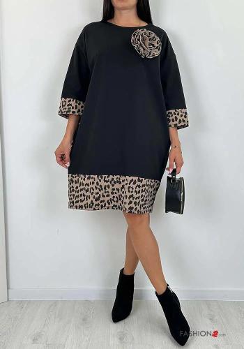Abito in Cotone al ginocchio girocollo Fantasia animalier con tasche maniche a tre quarti - ph 3