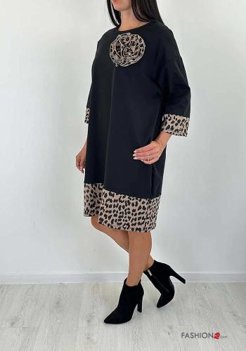 Abito in Cotone al ginocchio girocollo Fantasia animalier con tasche maniche a tre quarti - ph 4