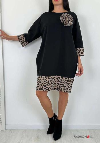 Abito in Cotone al ginocchio girocollo Fantasia animalier con tasche maniche a tre quarti - ph 5