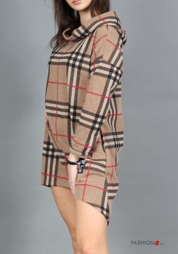 Tartan-Muster lange ärmel kurz Kleid mit Kapuze - ph 2