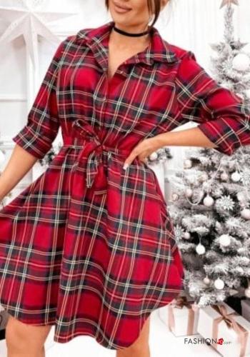 Abito maniche lunghe asimmetrico Fantasia tartan con bottoni con cintura in stoffa - ph 2