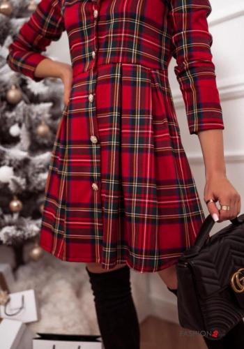 Abito chemisier corto maniche lunghe con colletto Fantasia tartan con bottoni - ph 3