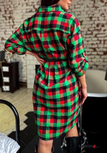 Vichy Cotton Shirt dress with belt with pockets with buttons - ph 2