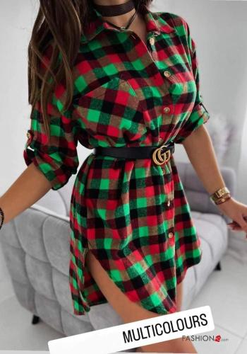 Vichy Cotton Shirt dress with belt with pockets with buttons - ph 3