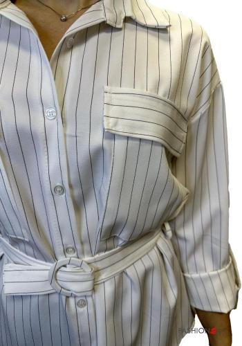 Chemise Imprimé à rayures avec ceinture manches à trois-quarts - ph 4