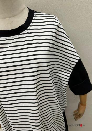 Abito in Cotone al ginocchio oversize maniche corte Fantasia righe - ph 2