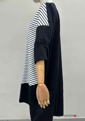Abito in Cotone al ginocchio oversize maniche corte Fantasia righe - ph 3