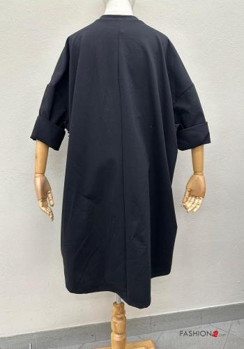 Abito in Cotone al ginocchio oversize maniche corte Fantasia righe - ph 4