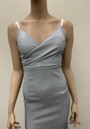 Abito lungo lurex senza maniche con spacco scollo a V con coppe - ph 4
