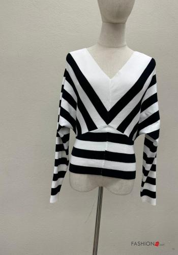 Maglietta a manica lunga Fantasia righe scollo a V - ph 5