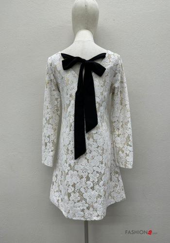 Abito in Cotone scollato sulla schiena pizzo maniche lunghe con fiocco - ph 2