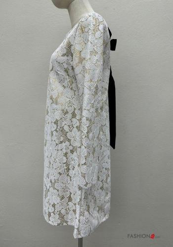 Abito in Cotone scollato sulla schiena pizzo maniche lunghe con fiocco - ph 3