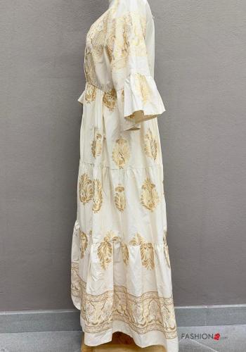 Besticktes Muster Kleid aus Baumwolle mit Volants - ph 2