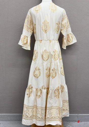 Besticktes Muster Kleid aus Baumwolle mit Volants - ph 3