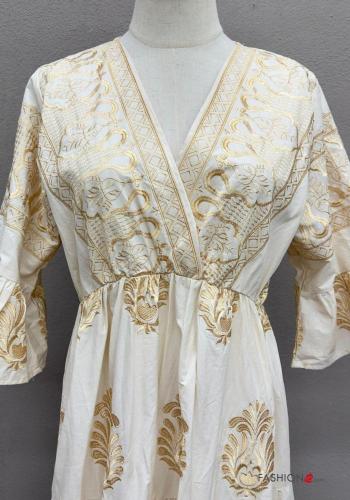 Besticktes Muster Kleid aus Baumwolle mit Volants - ph 4
