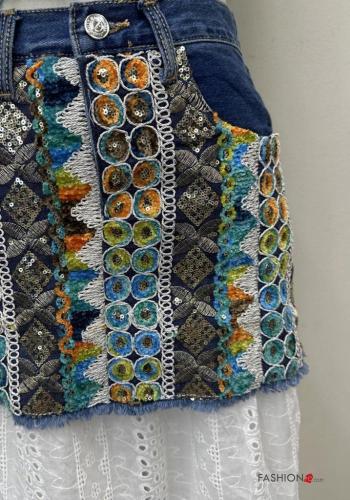 Jupe en Coton en denim à broderie à franges - ph 4