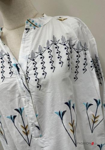 Besticktes Muster lange ärmel Bluse aus Baumwolle mit Knöpfen - ph 3