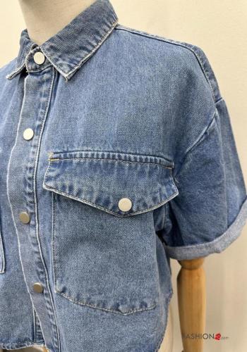 Giacca in Cotone denim corto con bottoni con tasche - ph 2