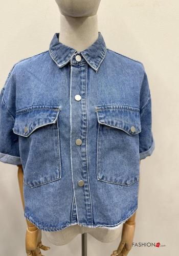 Giacca in Cotone denim corto con bottoni con tasche - ph 3