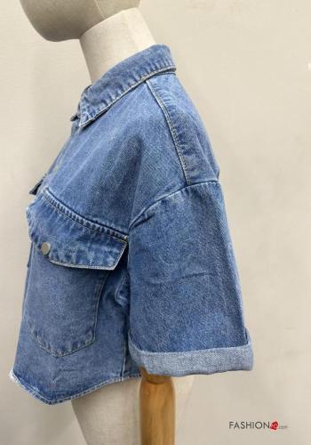 Giacca in Cotone denim corto con bottoni con tasche - ph 4