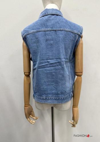 Smanicato in Cotone con colletto denim senza maniche con bottoni con tasche - ph 3