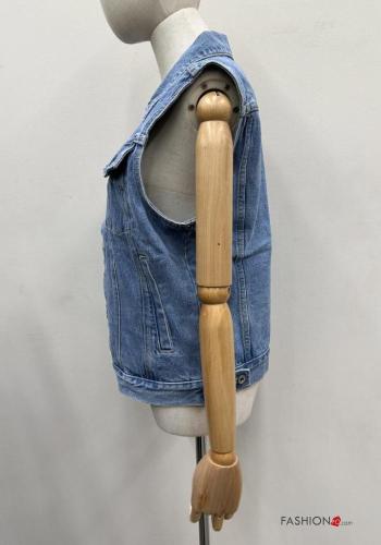 Smanicato in Cotone con colletto denim senza maniche con bottoni con tasche - ph 4