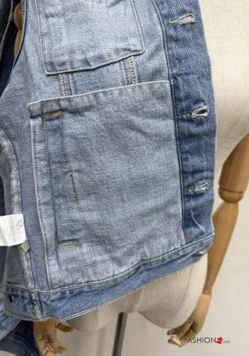 Smanicato in Cotone con colletto denim senza maniche con bottoni con tasche - ph 5