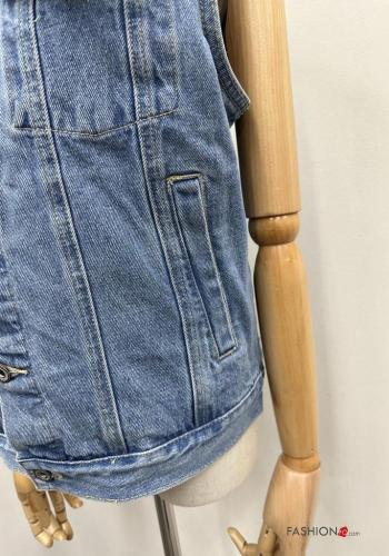 Smanicato in Cotone con colletto denim senza maniche con bottoni con tasche - ph 6