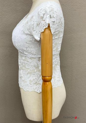 Top corto pizzo maniche corte Fantasia ricamata scollo a V - ph 3