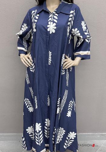 Graphic Print with collar long long sleeve oversized Cotton Shirt dress with buttons - ph 3