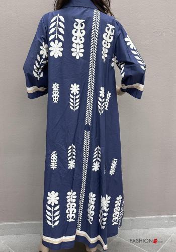 Graphic Print with collar long long sleeve oversized Cotton Shirt dress with buttons - ph 4
